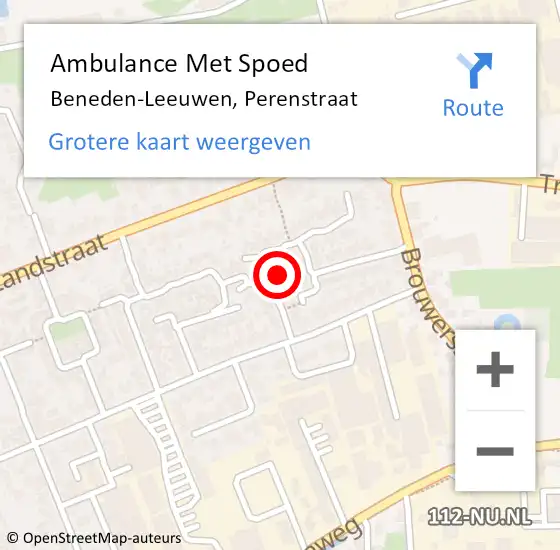 Locatie op kaart van de 112 melding: Ambulance Met Spoed Naar Beneden-Leeuwen, Perenstraat op 13 januari 2023 16:04