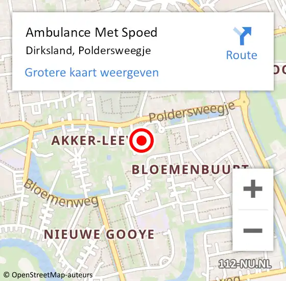 Locatie op kaart van de 112 melding: Ambulance Met Spoed Naar Dirksland, Poldersweegje op 13 januari 2023 16:05
