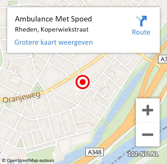 Locatie op kaart van de 112 melding: Ambulance Met Spoed Naar Rheden, Koperwiekstraat op 13 januari 2023 16:15