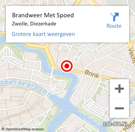 Locatie op kaart van de 112 melding: Brandweer Met Spoed Naar Zwolle, Diezerkade op 13 januari 2023 16:48