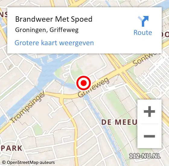 Locatie op kaart van de 112 melding: Brandweer Met Spoed Naar Groningen, Griffeweg op 13 januari 2023 16:55