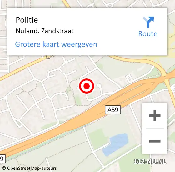 Locatie op kaart van de 112 melding: Politie Nuland, Zandstraat op 13 januari 2023 17:15