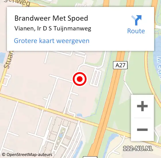 Locatie op kaart van de 112 melding: Brandweer Met Spoed Naar Vianen, Ir D S Tuijnmanweg op 13 januari 2023 17:16