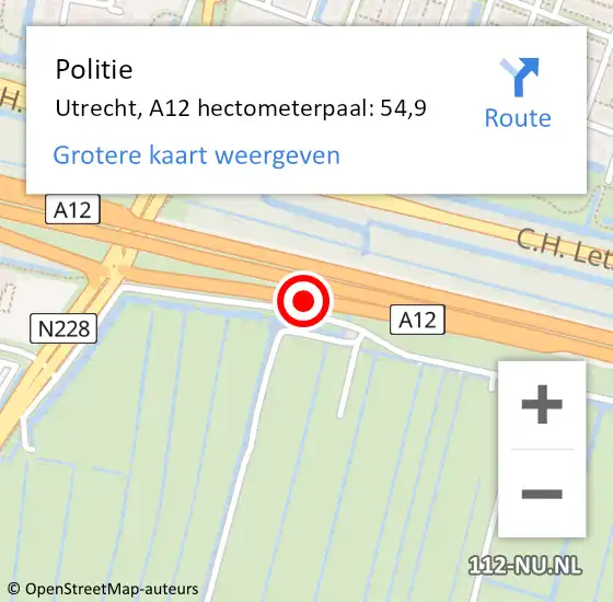 Locatie op kaart van de 112 melding: Politie Utrecht, A12 hectometerpaal: 54,9 op 13 januari 2023 17:16