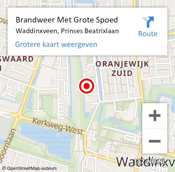 Locatie op kaart van de 112 melding: Brandweer Met Grote Spoed Naar Waddinxveen, Prinses Beatrixlaan op 13 januari 2023 17:20