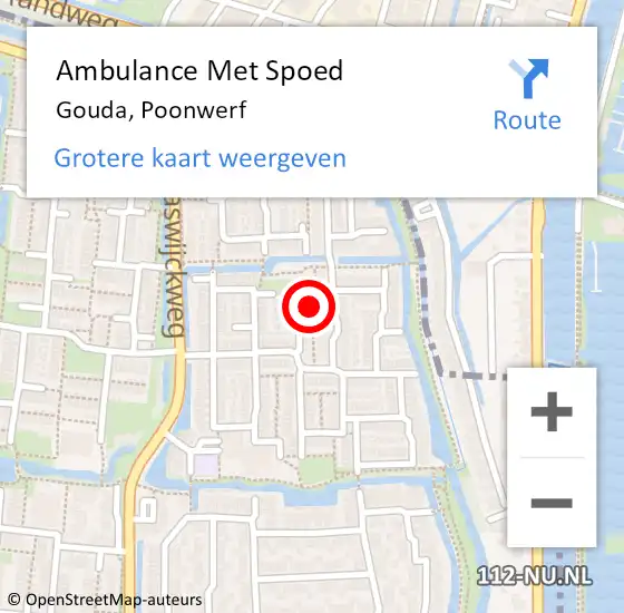 Locatie op kaart van de 112 melding: Ambulance Met Spoed Naar Gouda, Poonwerf op 13 januari 2023 17:25