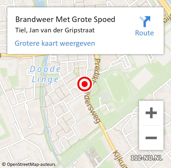 Locatie op kaart van de 112 melding: Brandweer Met Grote Spoed Naar Tiel, Jan van der Gripstraat op 13 januari 2023 17:26