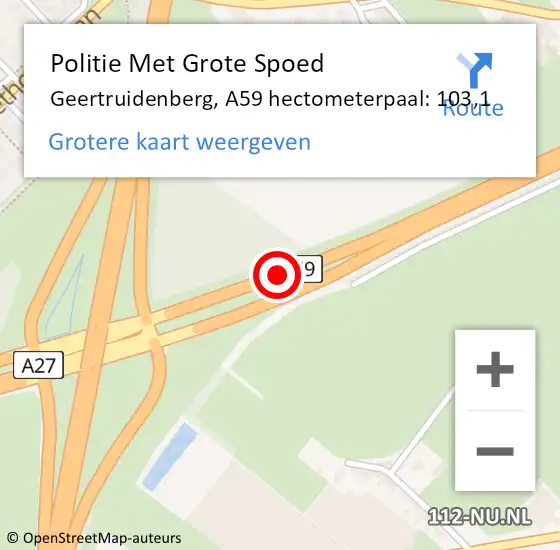 Locatie op kaart van de 112 melding: Politie Met Grote Spoed Naar Geertruidenberg, A59 hectometerpaal: 103,1 op 13 januari 2023 17:58