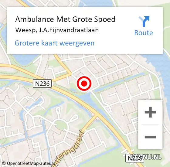 Locatie op kaart van de 112 melding: Ambulance Met Grote Spoed Naar Weesp, J.A.Fijnvandraatlaan op 13 januari 2023 18:02