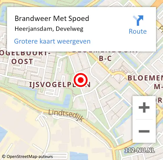 Locatie op kaart van de 112 melding: Brandweer Met Spoed Naar Heerjansdam, Develweg op 13 januari 2023 18:02