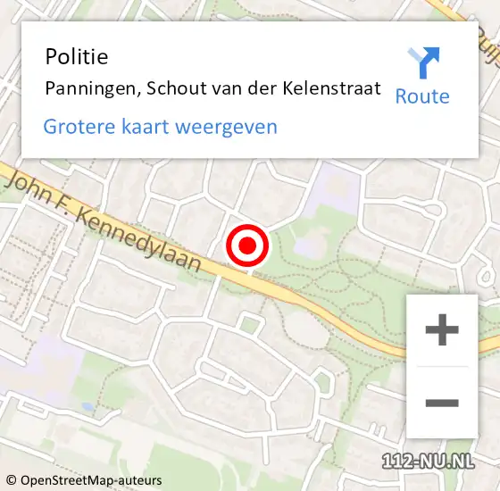 Locatie op kaart van de 112 melding: Politie Panningen, Schout van der Kelenstraat op 13 januari 2023 18:09