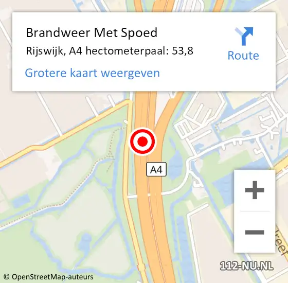 Locatie op kaart van de 112 melding: Brandweer Met Spoed Naar Midden-Delfland, A4 hectometerpaal: 53,8 op 13 januari 2023 18:26