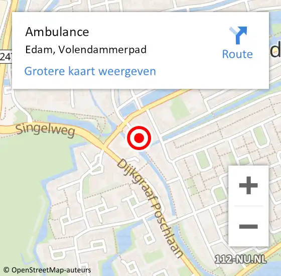 Locatie op kaart van de 112 melding: Ambulance Edam, Volendammerpad op 13 januari 2023 18:35