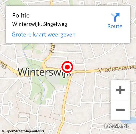 Locatie op kaart van de 112 melding: Politie Winterswijk, Singelweg op 13 januari 2023 19:04