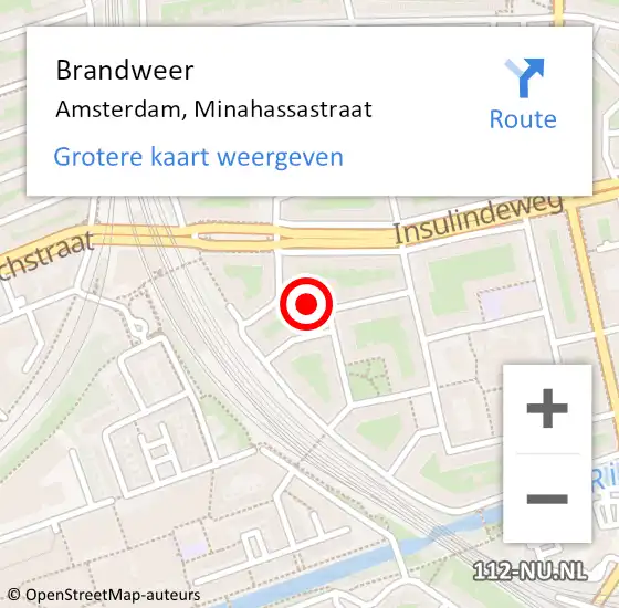 Locatie op kaart van de 112 melding: Brandweer Amsterdam, Minahassastraat op 13 januari 2023 19:06