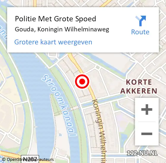 Locatie op kaart van de 112 melding: Politie Met Grote Spoed Naar Gouda, Koningin Wilhelminaweg op 13 januari 2023 19:26