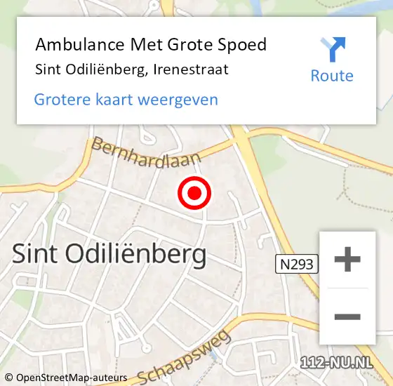 Locatie op kaart van de 112 melding: Ambulance Met Grote Spoed Naar Sint Odiliënberg, Irenestraat op 13 januari 2023 19:51