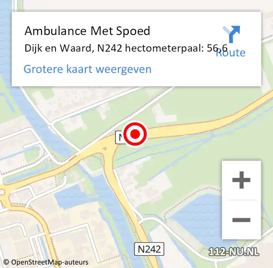 Locatie op kaart van de 112 melding: Ambulance Met Spoed Naar Dijk en Waard, N242 hectometerpaal: 56,6 op 13 januari 2023 20:01
