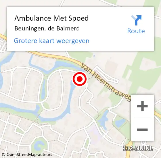 Locatie op kaart van de 112 melding: Ambulance Met Spoed Naar Beuningen, de Balmerd op 13 januari 2023 20:49