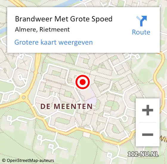 Locatie op kaart van de 112 melding: Brandweer Met Grote Spoed Naar Almere, Rietmeent op 13 januari 2023 20:53