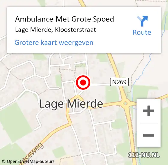 Locatie op kaart van de 112 melding: Ambulance Met Grote Spoed Naar Lage Mierde, Kloosterstraat op 12 augustus 2014 05:09