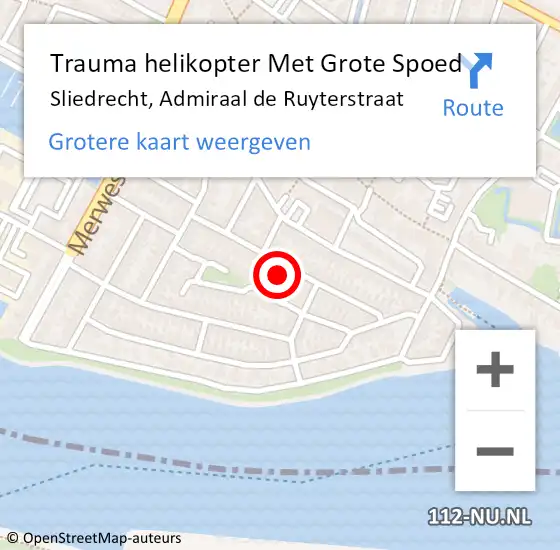 Locatie op kaart van de 112 melding: Trauma helikopter Met Grote Spoed Naar Sliedrecht, Admiraal de Ruyterstraat op 13 januari 2023 21:22