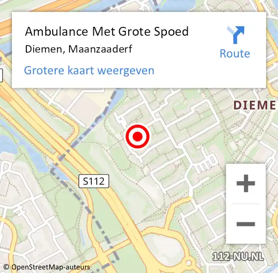 Locatie op kaart van de 112 melding: Ambulance Met Grote Spoed Naar Diemen, Maanzaaderf op 13 januari 2023 21:31