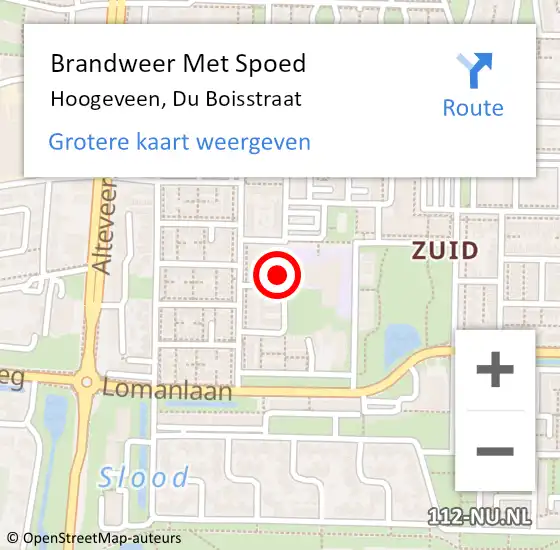 Locatie op kaart van de 112 melding: Brandweer Met Spoed Naar Hoogeveen, Du Boisstraat op 13 januari 2023 22:16