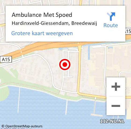 Locatie op kaart van de 112 melding: Ambulance Met Spoed Naar Hardinxveld-Giessendam, Breedewaij op 13 januari 2023 23:41