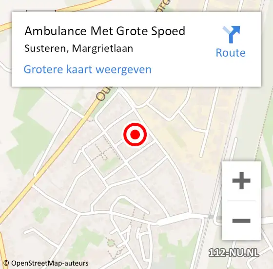 Locatie op kaart van de 112 melding: Ambulance Met Grote Spoed Naar Susteren, Margrietlaan op 12 augustus 2014 05:52