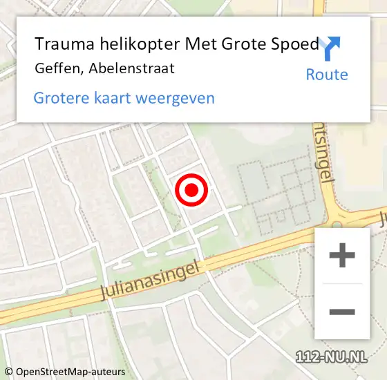 Locatie op kaart van de 112 melding: Trauma helikopter Met Grote Spoed Naar Geffen, Abelenstraat op 14 januari 2023 00:06