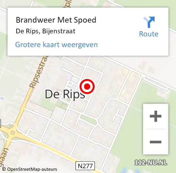 Locatie op kaart van de 112 melding: Brandweer Met Spoed Naar De Rips, Bijenstraat op 14 januari 2023 01:25