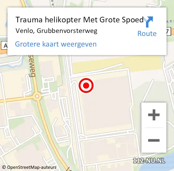 Locatie op kaart van de 112 melding: Trauma helikopter Met Grote Spoed Naar Venlo, Grubbenvorsterweg op 14 januari 2023 01:27