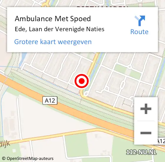Locatie op kaart van de 112 melding: Ambulance Met Spoed Naar Ede, Laan der Verenigde Naties op 14 januari 2023 01:53