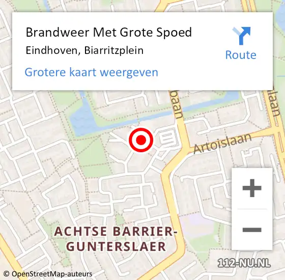 Locatie op kaart van de 112 melding: Brandweer Met Grote Spoed Naar Eindhoven, Biarritzplein op 14 januari 2023 02:03