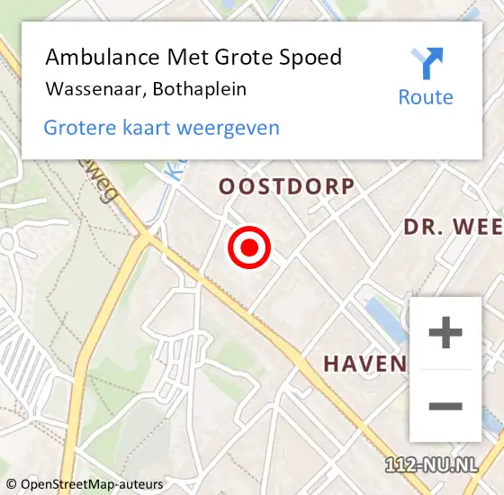 Locatie op kaart van de 112 melding: Ambulance Met Grote Spoed Naar Wassenaar, Bothaplein op 14 januari 2023 02:30