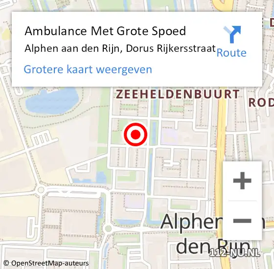 Locatie op kaart van de 112 melding: Ambulance Met Grote Spoed Naar Alphen aan den Rijn, Dorus Rijkersstraat op 14 januari 2023 02:46