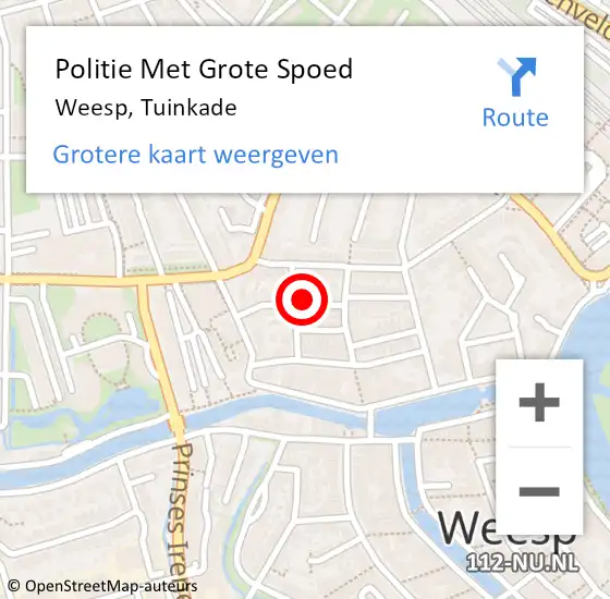 Locatie op kaart van de 112 melding: Politie Met Grote Spoed Naar Weesp, Tuinkade op 14 januari 2023 03:51