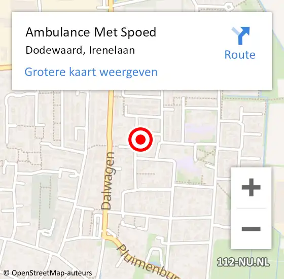 Locatie op kaart van de 112 melding: Ambulance Met Spoed Naar Dodewaard, Irenelaan op 14 januari 2023 04:41