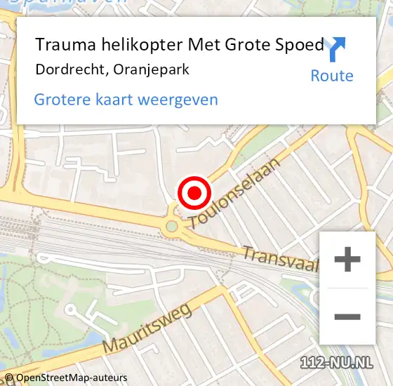 Locatie op kaart van de 112 melding: Trauma helikopter Met Grote Spoed Naar Dordrecht, Oranjepark op 14 januari 2023 05:31