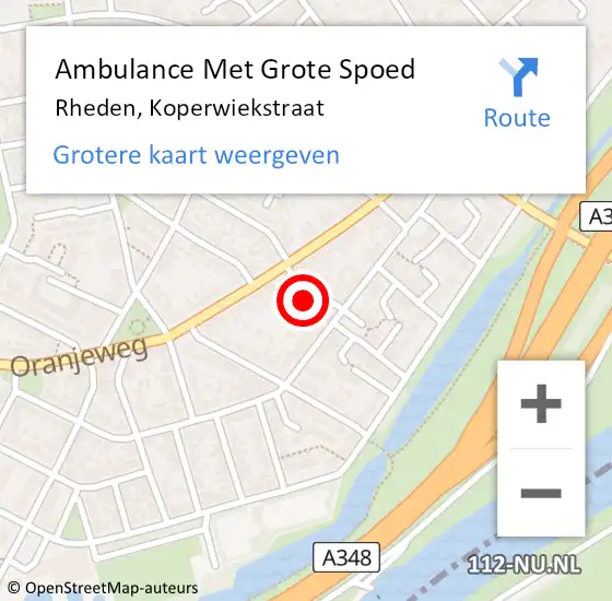 Locatie op kaart van de 112 melding: Ambulance Met Grote Spoed Naar Rheden, Koperwiekstraat op 14 januari 2023 05:52