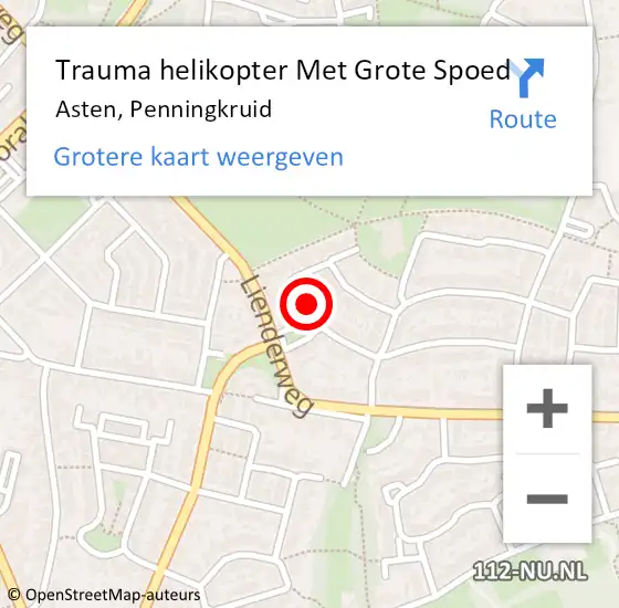 Locatie op kaart van de 112 melding: Trauma helikopter Met Grote Spoed Naar Asten, Penningkruid op 14 januari 2023 05:53