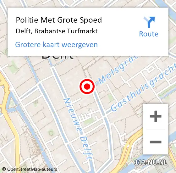 Locatie op kaart van de 112 melding: Politie Met Grote Spoed Naar Delft, Brabantse Turfmarkt op 14 januari 2023 06:35