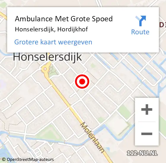 Locatie op kaart van de 112 melding: Ambulance Met Grote Spoed Naar Honselersdijk, Hordijkhof op 14 januari 2023 07:18