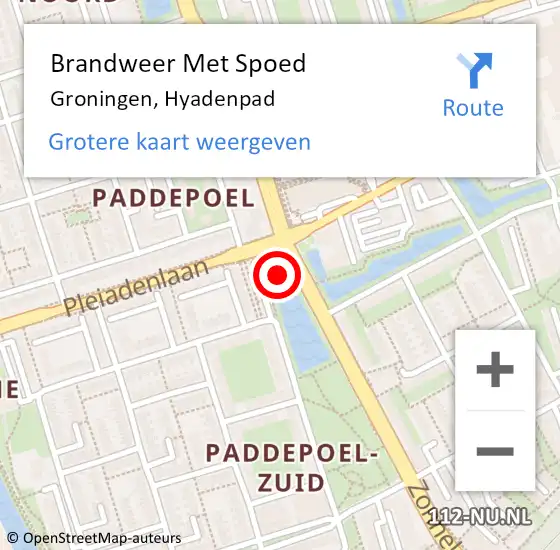 Locatie op kaart van de 112 melding: Brandweer Met Spoed Naar Groningen, Hyadenpad op 14 januari 2023 07:31