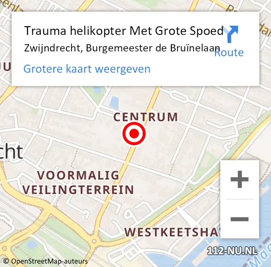 Locatie op kaart van de 112 melding: Trauma helikopter Met Grote Spoed Naar Zwijndrecht, Burgemeester de Bruïnelaan op 14 januari 2023 09:41