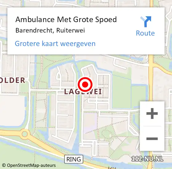 Locatie op kaart van de 112 melding: Ambulance Met Grote Spoed Naar Barendrecht, Ruiterwei op 14 januari 2023 09:51