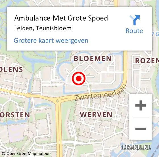 Locatie op kaart van de 112 melding: Ambulance Met Grote Spoed Naar Leiden, Teunisbloem op 14 januari 2023 10:48