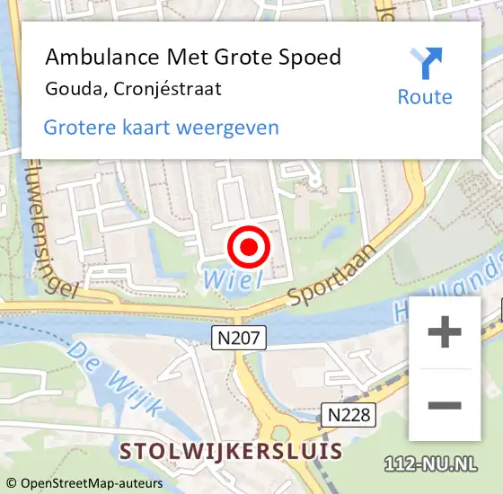 Locatie op kaart van de 112 melding: Ambulance Met Grote Spoed Naar Gouda, Cronjéstraat op 14 januari 2023 10:52