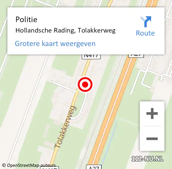 Locatie op kaart van de 112 melding: Politie Hollandsche Rading, Tolakkerweg op 14 januari 2023 11:03